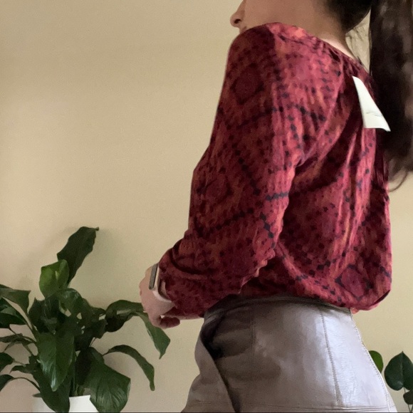 NWT Lucky Brand Burnt Orange Ikat Print Long Sleeve Top, size S - Picture 2 of 14